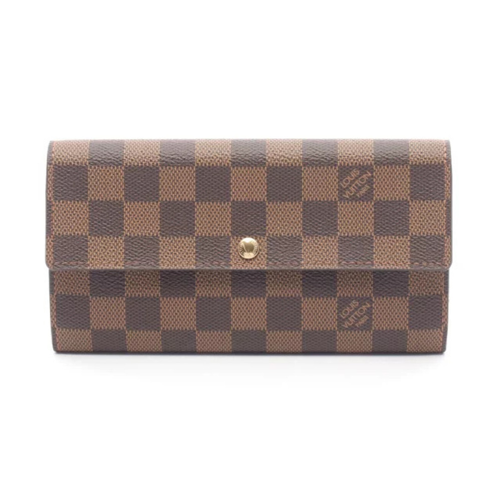 Louis Vuitton Portefeuille Sarah Bi fold Long Wallet Leather Damier Brown
